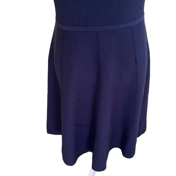Lela Rose Pearl Navy Blue Ruffle Front Pearl Button Knit Dress L - Picture 13 of 16